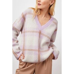 Rails Colleen Lilac Plaid v-neck soft oversized sweater size xs